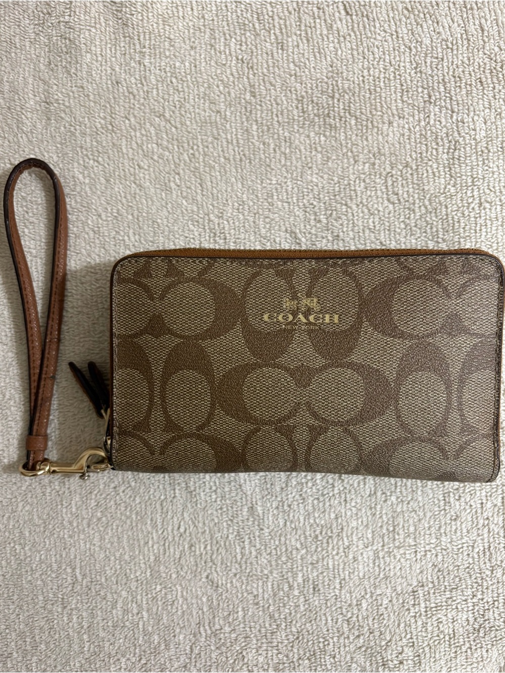 Vintage COACH Beige & Brown SIGNATURE C Double ZIP Around WRISTLET WALLET - Picture 2 of 5